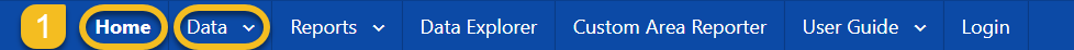 Step 1 Home and Data menu items